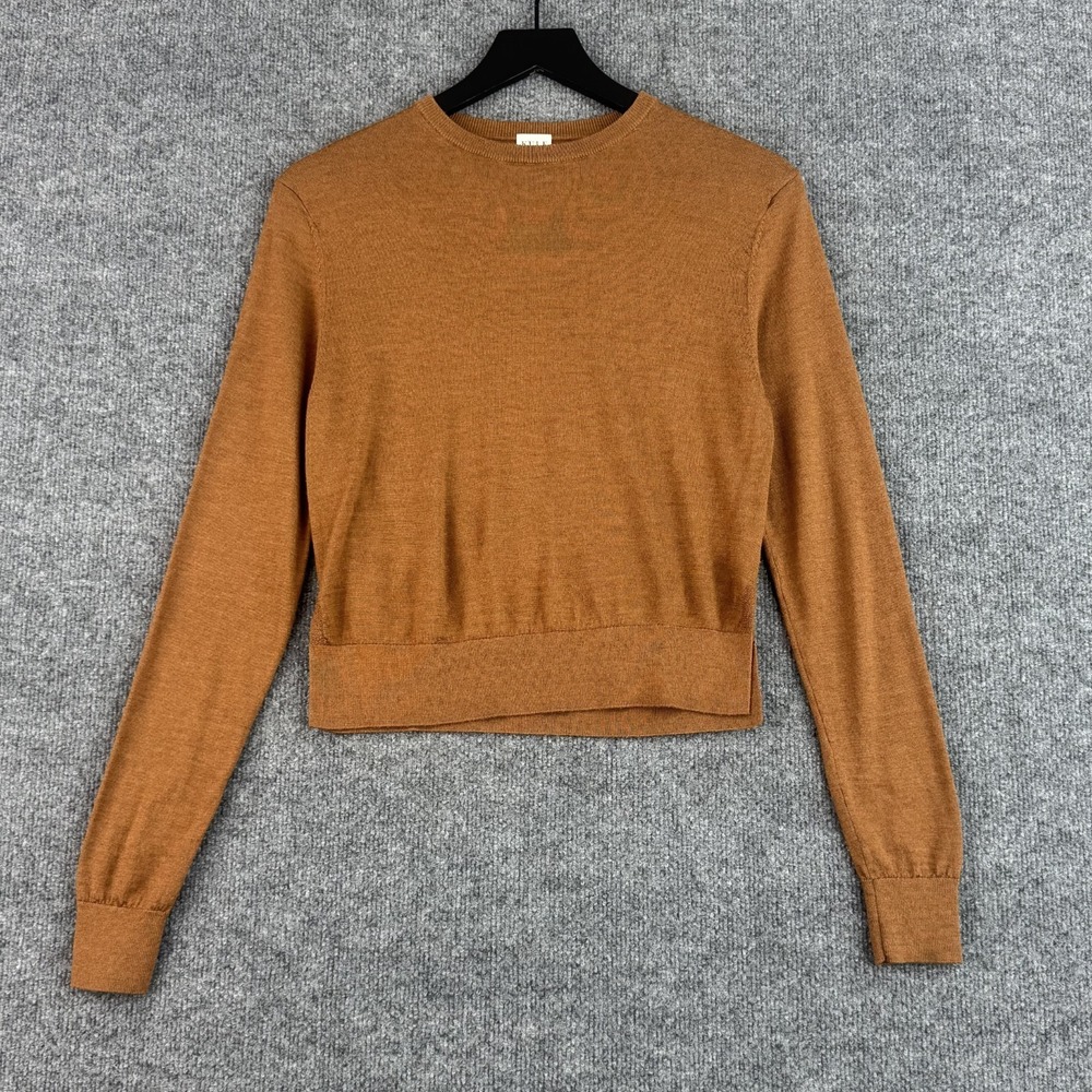 Kule Sweater Womens XS Camel Brown Merino Wool Silk Crewneck Lightweight Knit